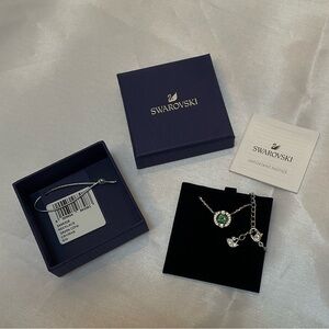 Swarovski Silver Necklace with Green Crystal Pendant and Clear Accents